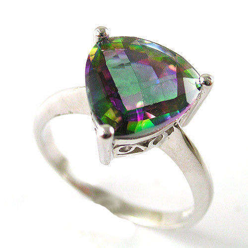 4ct TRIGON GENUINE RAINBOW MYSTIC TOPAZ RING IN .925 STERLING SILVER