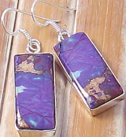 RECTANGULAR PURPLE COPPER TURQUOISE EARRINGS IN SILVER