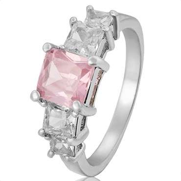 PINK & WHITE CUBIC ZIRCONIA RING CRAFTED IN WHITE GOLD PLATING SIZE 8