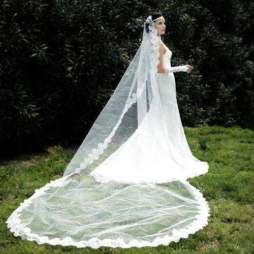 WHITE WEDDING BRIDE'S VEIL LONG LENGTH CATHEDRAL STYLE BRIDAL VEIL