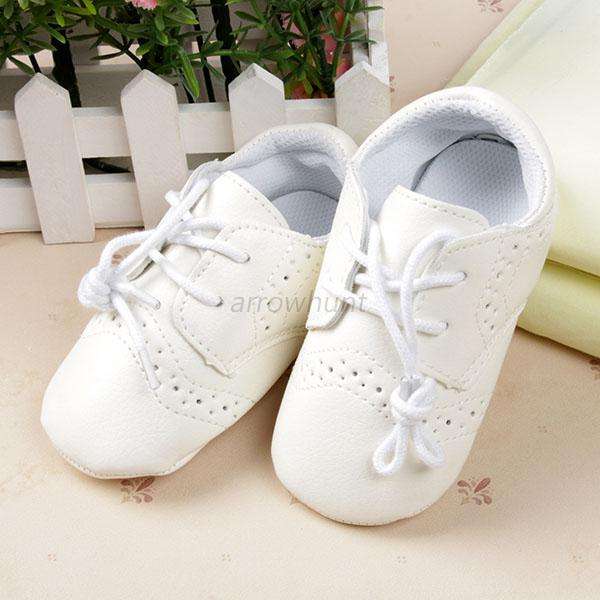 FORMAL BABY PU LEATHER ANTI SLIP LACE CRIB SHOES -  CREAM SZ13(8-12 Months)