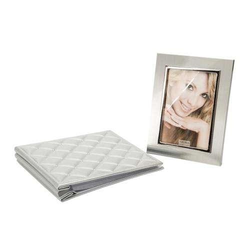 HIGH QUALITY BOXED & SEALED QUILTED SILVER PHOTO ALBUM & FRAME SET -  PERFECT GIFT FOR DAD!