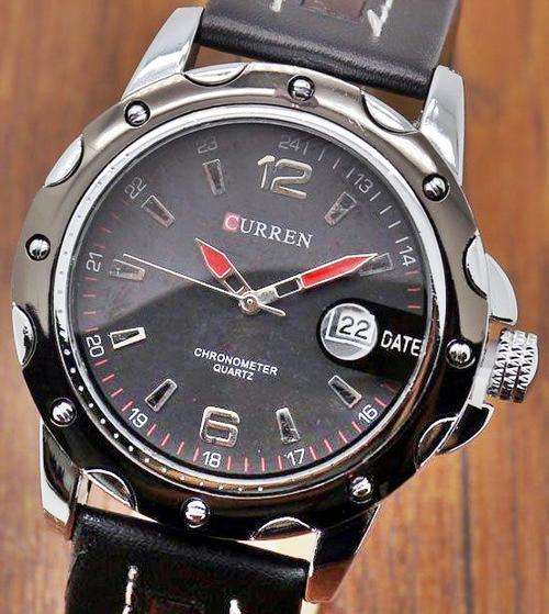 CURREN MENS ROUND DIAL CHRONOMETER BLACK QUARTZ WRISTWATCH GENUINE LEATHER STRAP OFFER ENDS 19 JULY