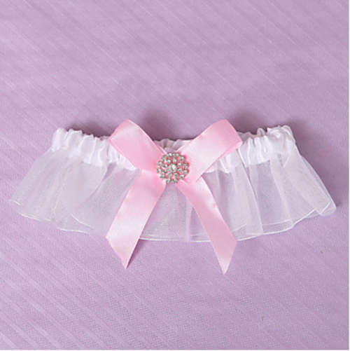 BRIDE'S SPECIAL!  WEDDING WIDE SATIN GARTER WITH DIAMANTE AND PINK BOW- ALSO AVAILABLE IN PURE WHITE