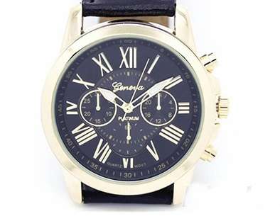 CLASSIC GENEVA ROMAN NUMERAL WATCH - ROSE GOLD - BLACK STRAP AND DIAL