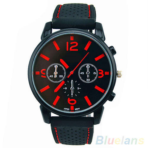 MEN'S GT SERIES QUARTZ STAINLESS STEEL ANALOG SPORTS WRISTWATCH BLACK FACE RED NUMERALS