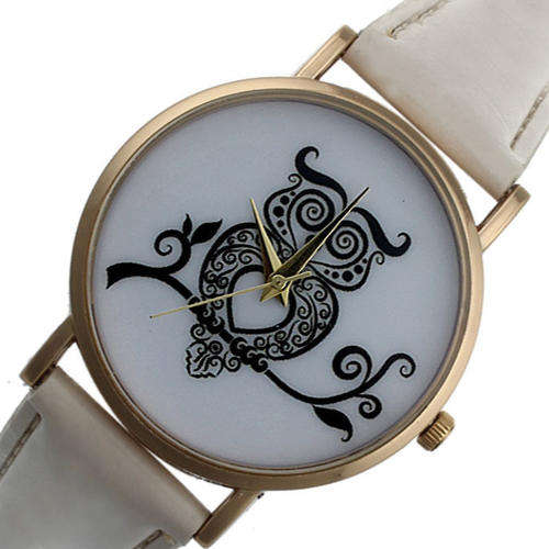 GENEVA WOMAN'S OWL DIAL WRIST WATCH WITH BEIGE PU LEATHER STRAP