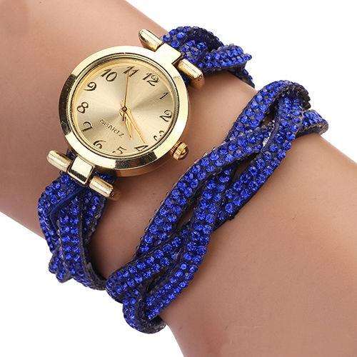 WOMANS BLUE LUXURY CRYSTAL PLAITED BRACELET QUARTZ ANALOG WRIST WATCH