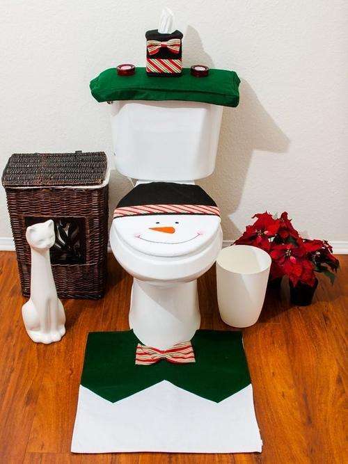 4PCS SMILING SNOWMAN CHRISTMAS BATHROOM SET - UNIQUE CHRISTMAS XMAS DECOR BRIGHTEN UP YOUR BATHROOM