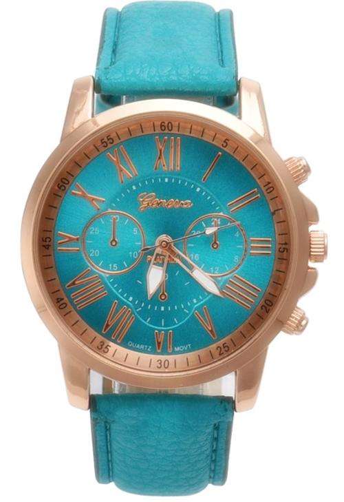 VOGUE WOMANS TEAL ROMAN NUMERALS ANALOG QUARTZ WRISTWATCH WITH FAUX LEATHER STRAP