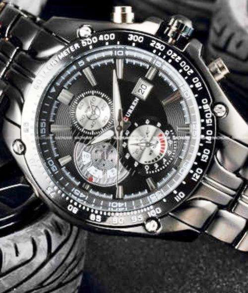 MEN'S BLACK FACE/STRAP CURREN SPORT STEEL CASE ANALOG WITH DATE TACHYMETER QUARTZ WATCH