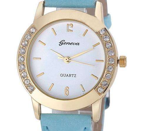 HOT!!! GENEVA WOMEN'S CRYSTAL ANALOG  QUARTZ DRESS WATCH WITH MINT BLUE  FAUX LEATHER STRAP