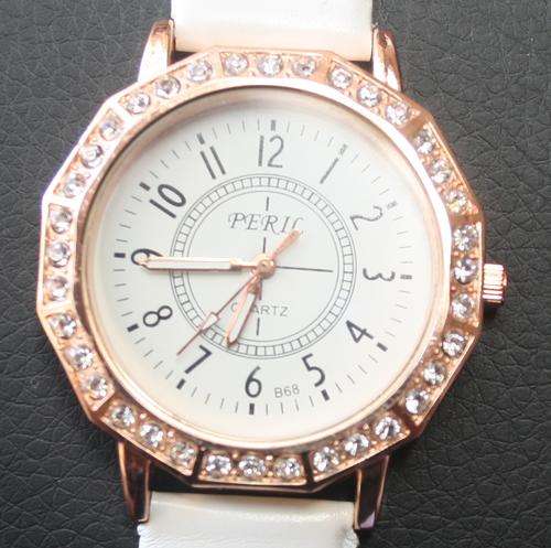 WOMANS  CLASSIC WHITE DIAL  WATCH WITH CRYSTAL SURROUND