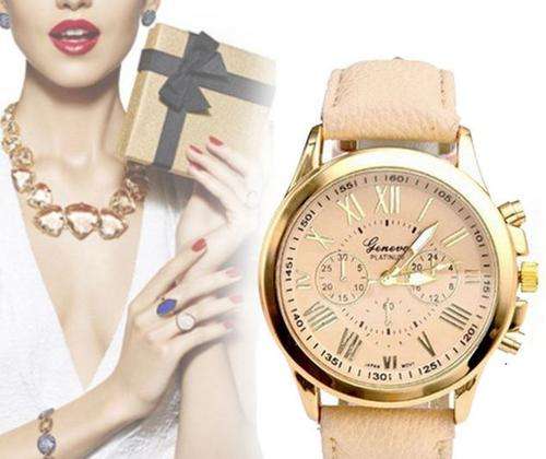 LUXURY GENEVA ROSE GOLD BEIGE/COFFEE  DIAL WITH ROMAN NUMERALS QUARTZ ANALOG LADIES STUNNING WATCH