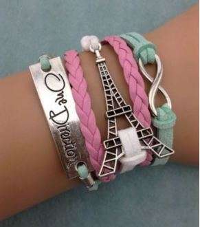 "1D" FOR ALL THE  ONE DIRECTION FANS!!  INFINITY LOVE EIFFEL TOWER SHAPED CHARM  BRACELET