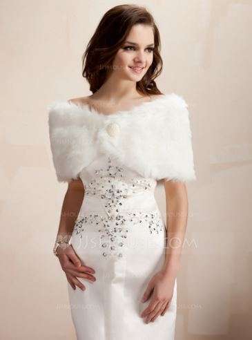 "WINTER WEDDING ACCESSORY" -  WHITE BRIDAL  FAUX FUR SHOULDER SHAWL, WRAP, BOLERO  - ELEGANT