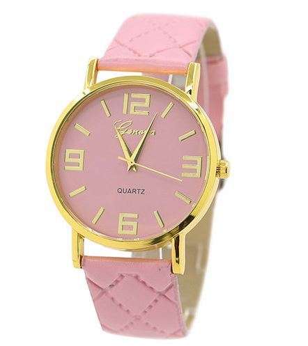 STRIKING AND STUNNING! GENEVA DUSKY PINK FACE AND PINK QUILTED FAUX LEATHER ANALOG QUARTZ  WATCH