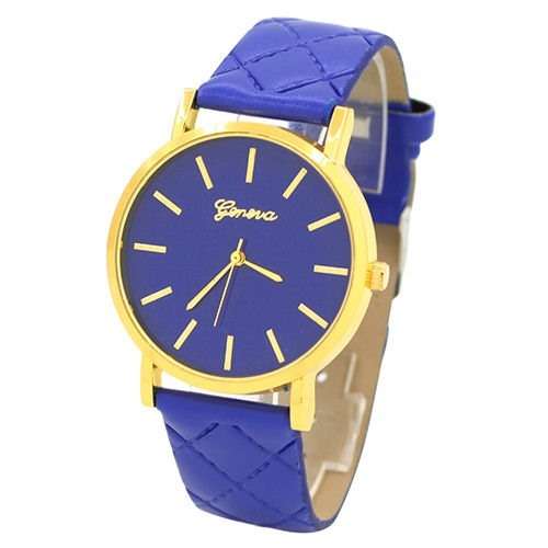 STRIKING ! GENEVA DARK SAPPHIRE BLUE FACE AND QUILTED FAUX LEATHER ANALOG QUARTZ  WATCH