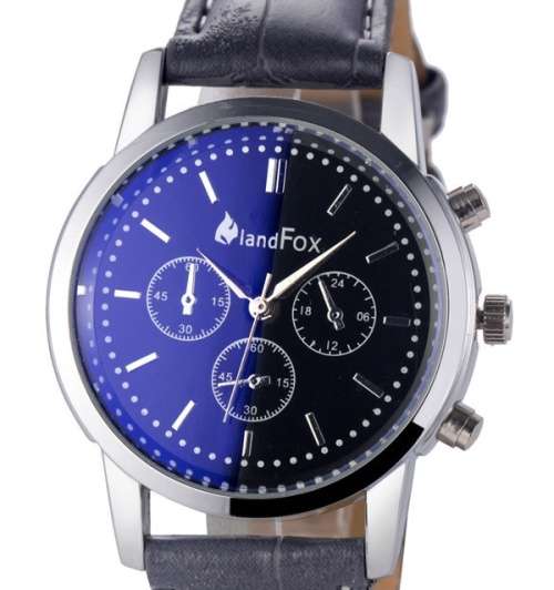 MEN'S LANDFOX LUXURY  BUSINESS  DRESS ANALOG QUARTZ WATCH WITH GREY PU LEATHER STRAP