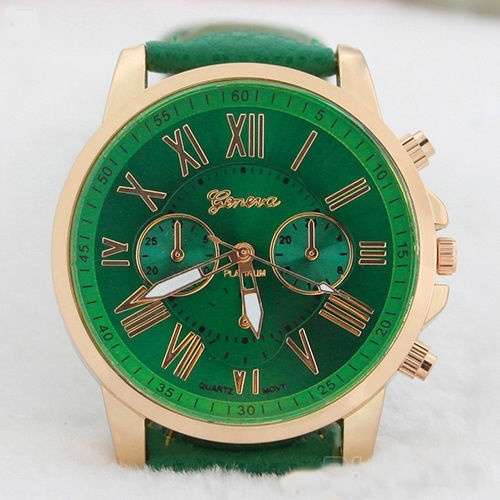 LUXURY GENEVA GREEN AND GOLD DIAL WITH ROMAN NUMERALS QUARTZ ANALOG LADIES STUNNING WATCH