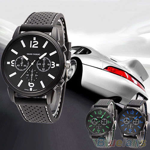 MEN'S GT GRAND TOURING SERIES QUARTZ STAINLESS STEEL SPORTS WATCH BLACK FACE WHITE NUMERALS