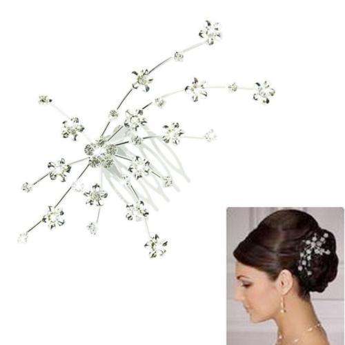 CRYSTAL WEDDING BRIDAL SILVER ALLOY SPRAY OF FLOWERS HAIRCOMB