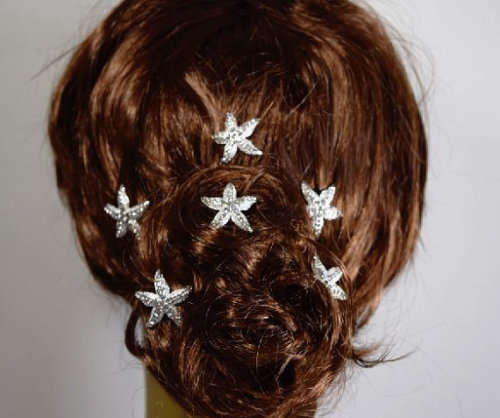BRIDAL HAIRPINS -2 PCS SET -CRYSTAL SILVER STARFISH-BEAUTIFULLY CRAFTED-PERFECT 4 BEACH WEDDING
