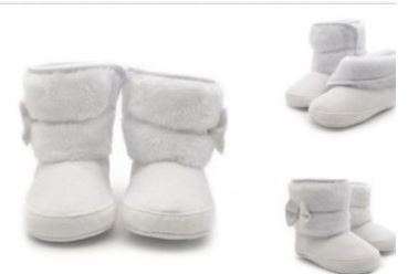 SOFT & COSY WHITE WINTER BOOTS WITH BOW DETAIL & NON SLIP SOLES - 6 - 12 MONTHS
