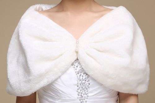 "WINTER WEDDING "  WHITE BRIDAL FAUX FUR SHOULDER SHAWL, WRAP, BOLERO WITH PEARL DETAIL