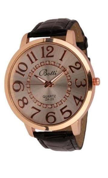 BOTTI - EASY TO READ - LARGE NUMERALS WITH CRYSTAL ENCRUSTED DIAL AND BLACK FAUX LEATHER STRAP