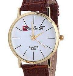 PERFECT WINTER ACCESSORY - LADIES WHITE FACED CASSIC WATCH WITH COFFEE COLOURED FAUX LEATHER STRAP