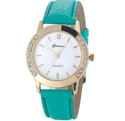 HOT!!! GENEVA WOMEN'S CRYSTAL ANALOG  QUARTZ DRESS WATCH WITH MINT GREEN  FAUX LEATHER STRAP