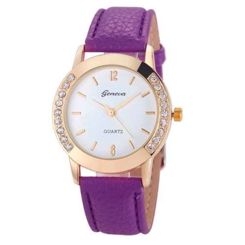 HOT!!! GENEVA WOMEN'S CRYSTAL ANALOG  QUARTZ DRESS WATCH WITH A PURPLE  FAUX LEATHER STRAP