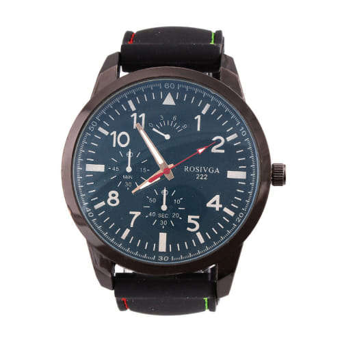 MEN'S ROSIVGA 222  FASHION  BLUE DIAL QUARTZ ANALOG WRISTWATCH WITH FAUX LEATHER STRAP