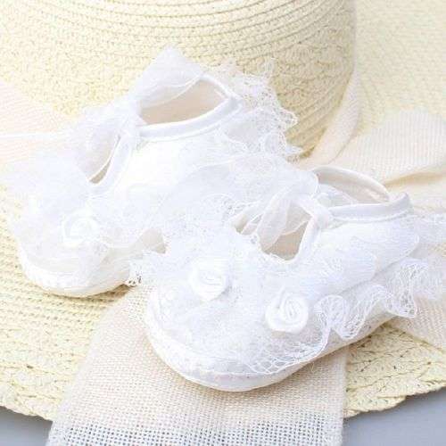 PRE-WALKER ROSEBUD SHOES -  WHITE - PERFECT FOR WEDDINGS /CHRISTENINGS 0- 3 MONTHS