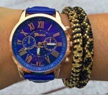 LUXURY GENEVA ROSE GOLD BLUE DIAL WITH ROMAN NUMERALS QUARTZ ANALOG LADIES STUNNING WATCH