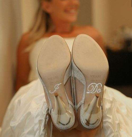WEDDING DAY "I DO"  AND "ME TOO"  RHINESTONE BRIDE AND GROOM SHOE DECAL SET