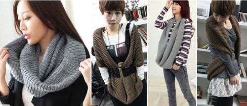 LONG LENGTH - TWO CIRCLE INFINITY WOOL SCARF/SHAWL/SNOOD/WRAP - BLACK SOFT, WARM AND COSY