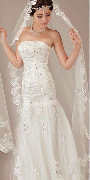 2M WHITE WEDDING BRIDE'S VEIL & BEAUTIFUL LACE EDGING - ALSO IN IVORY - AVAILABLE VARIOUS LENGTHS