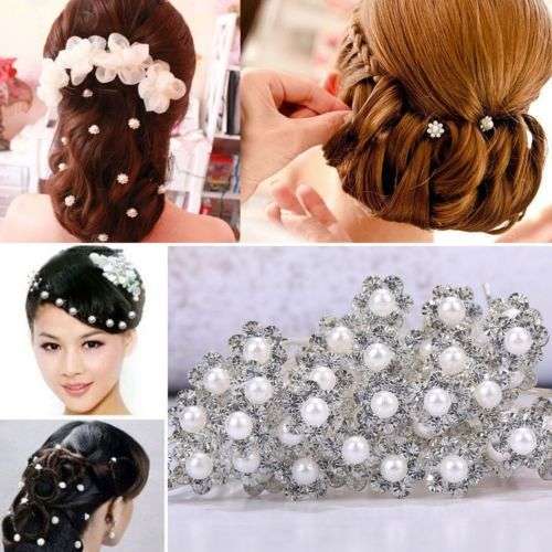 MARKED DOWN!  WEDDING BRIDAL HAIR PINS - FAUX PEARLS AND CRYSTAL - TO ADORN HAIR OR ATTACH VEIL