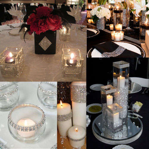 TRIMMABLE/BENDABLE RHINESTONE MESH WRAPS/RIBBON - WEDDING DECOR - OPEN TO SEE SUGGESTIONS AND PICS
