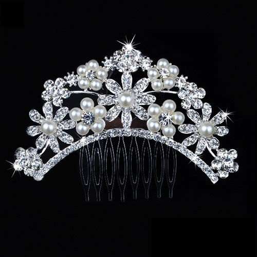 WEDDING BRIDAL HAIR COMB / SLIDE / TIARA - FAUX PEARLS AND CRYSTAL - METAL - BEAUTIFULLY CRAFTED
