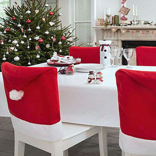 4PCS RED HOT  - DINING CHAIR COVERS - SANTA XMAS CHRISTMAS HATS - UNIQUE CHRISTMAS XMAS DECOR