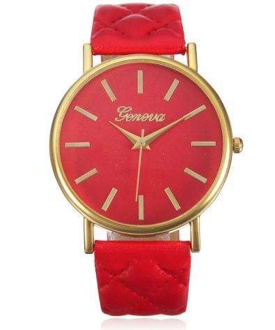 LADIES RED ANALOG QUARTZ  WATCH WITH RED QUILTED EFFECT STRAP FAUX LEATHER