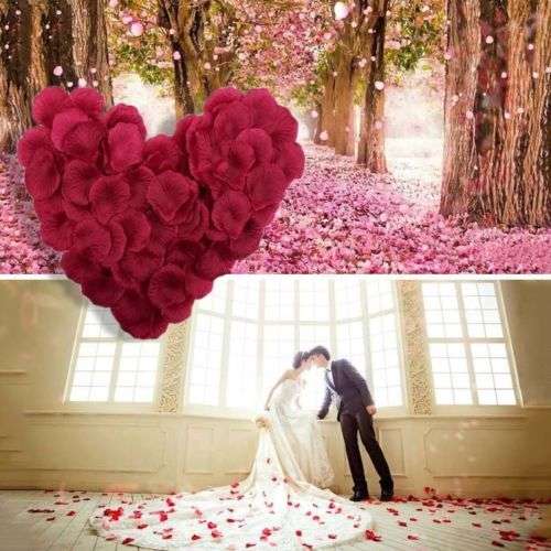1000 BRIGHT RED SILK  ROSE PETALS - USE FOR PHOTO PROP/TABLE DECOR/ROMANTIC SETTING