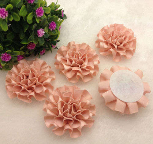 5pcs HANDCRAFTED SATIN RIBBON FLOWERS FOR CRAFTING - MEASURING +_ 5cm x 5cm  - SOFT PEACH PINK