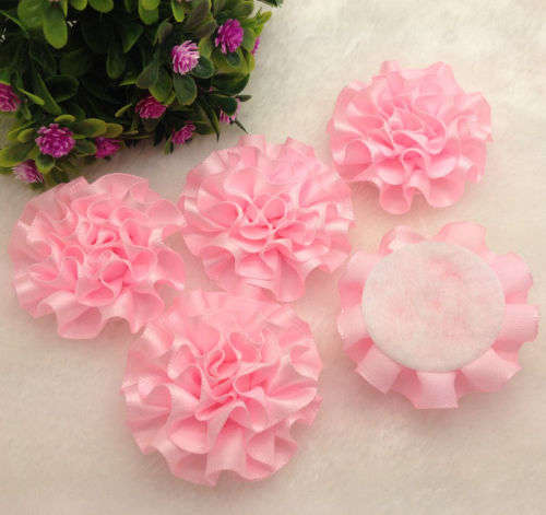 5pcs HANDCRAFTED SATIN RIBBON FLOWERS FOR CRAFTING - MEASURING +_ 5cm x 5cm  - SOFT PINK