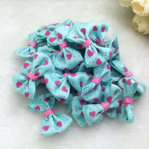 10pcs HANDCRAFTED SATIN RIBBON AND GROSGRAIN  BOW FOR CRAFTING - +_2.5cm x 3.5cm  - MINT AND PINK
