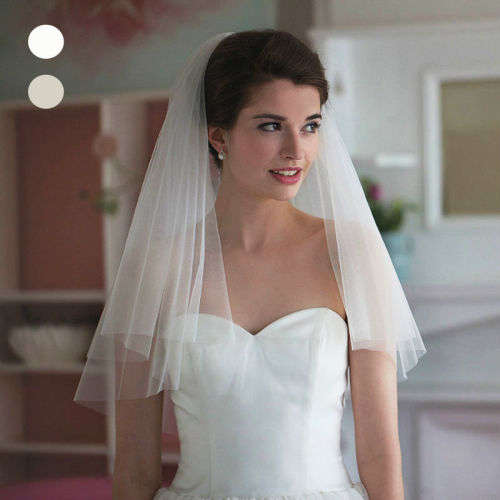 SALE!!   CLASSICAL  2 TIER WEDDING IVORY  BRIDAL VEIL - ELBOW LENGTH - 90cm LENGTH WITH COMB