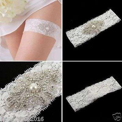 BEAUTIFUL LACE AND  RHINESTONE GARTER - IVORY - ALSO AVAILABLE IN WHITE